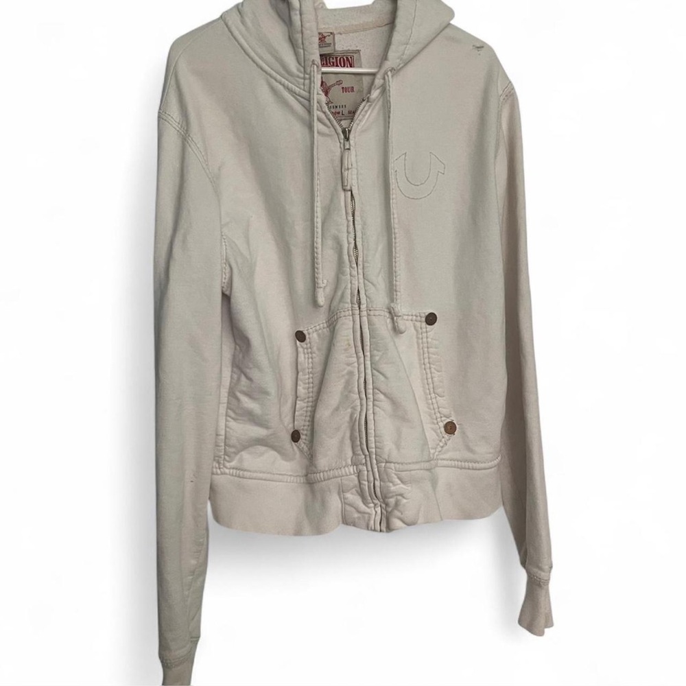 Women’s Vintage White True Religion zip up hoodie